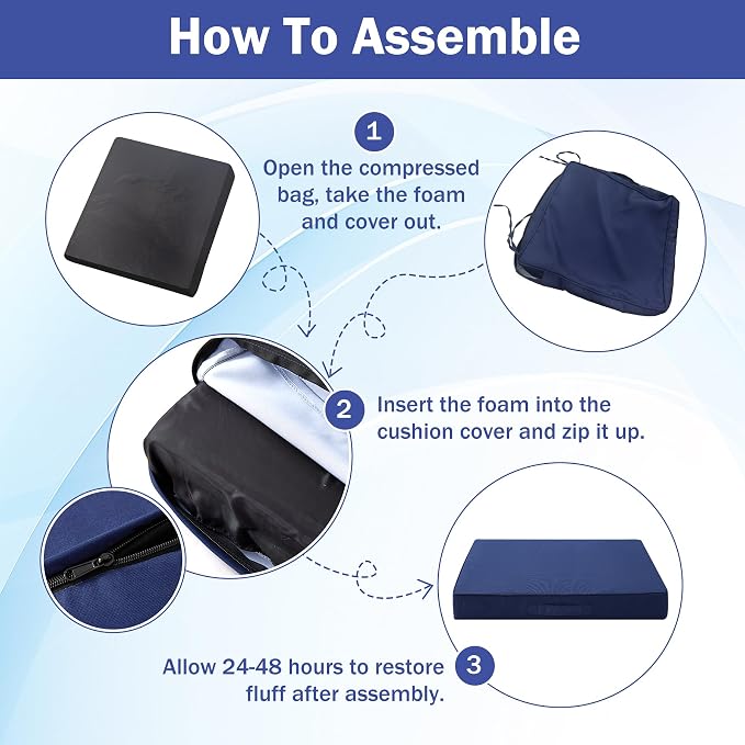 IASEAHK Patio Chair Cushions, 18.5" x 16" x 3" Outdoor Chair Cushions Set of 4, Waterproof Outdoor Cushions for Patio Furniture, Outdoors Seat Cushions with Handle and Ties, Navy Blue