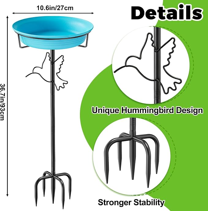 Bird Baths for Outside, Detachable Birdbaths for The Garden Clearance, Bird Bath Bowl Spa & Birdfeeder for Outdoors Garden Patio Yard Lawn Decor, 5-Pronged Metal Stake Stand(Blue)