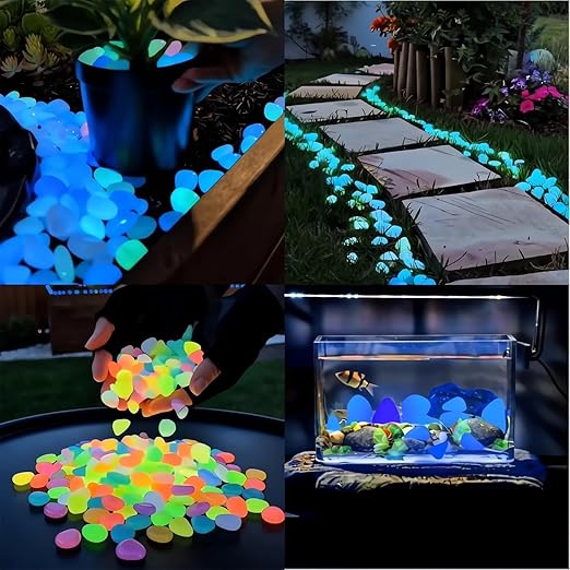 2026 Colorful Glow-in-the-Dark Garden Stones Night Guide Luminous Stone Rainbow Glow in the Dark Stepping Rocks Outdoor Landscaping Decor Glowing Stones Fish Tank Aquarium Decorations (200, Multi)