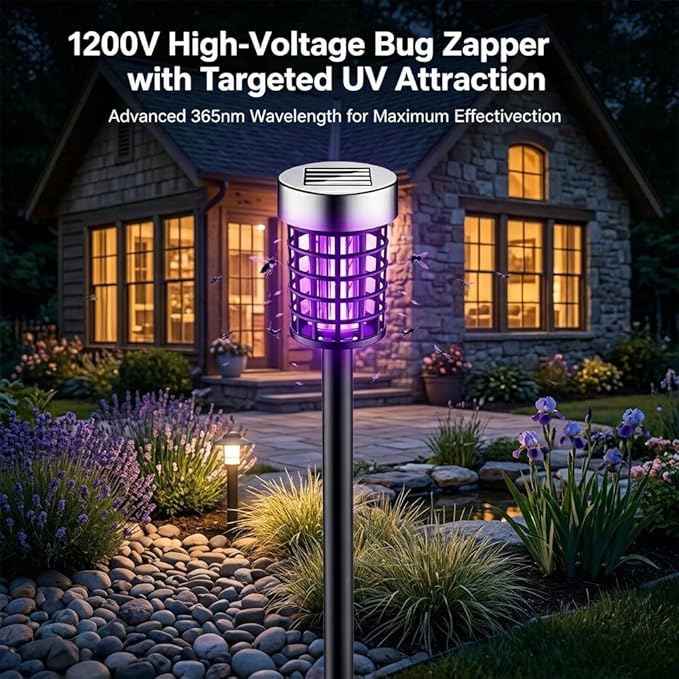 4 Pack Upgraded Solar Bug Zapper Outdoor Waterproof Mosquito Repellent Outdoor Patio Mosquito Trap & Killer for Moths, Gnats, Flies, Small Flying Insect, Solar Powered Fly Zapper for Backyard, Garden