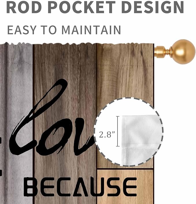 Farmhouse Wooden Curtains, Rustic Brown Wood Board Bible Verse Cross Country Cottage Western Barnwood Garage Old Plank Drapes Window Curtains for Living Room Bedroom Kitchen 2 Panels, 42"x63" Inch