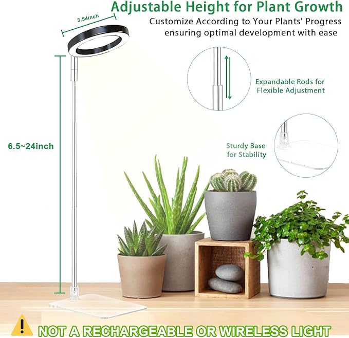 yadoker Plant Grow Light, LED Growing Light with Base Full Spectrum for Indoor Plants,Height Adjustable, Automatic Timer, 5V Low Safe Voltage,Idea for Small Plant Light