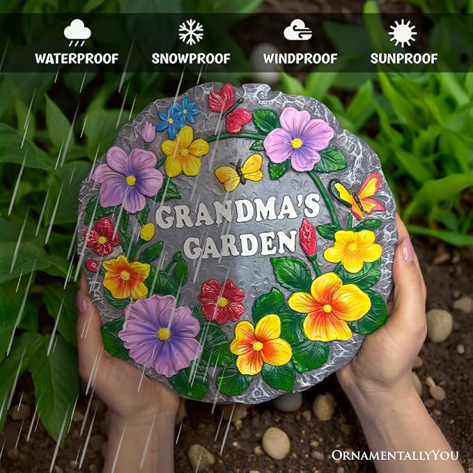 OrnamentallyYou Elegant Resin Stepping Stone, Outdoor Garden Pathway Decoration (Grandma’s Garden Floral Stepping Stone, 9.5" Decorative Outdoor Decoration)