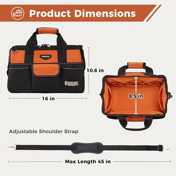 16-Inch Heavy Duty Tool Bag, 22 Pockets Empty Tool Box Organizer Storage, Soft Tote Toolbox Organization Portable Handle Carrying Work Toolbag, Father Day Gifts Men Electrician Mechanic, Orange