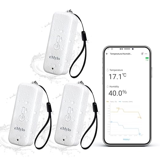 eMylo Zigbee Temperature Humidity Sensor-3 Pack, IP65 Indoor Outdoor Thermometer Hygrometer, Hub Required, APP Remote Monitoring&Home Automation, Compatible with Echo Devices with Zigbee Hub Built-in