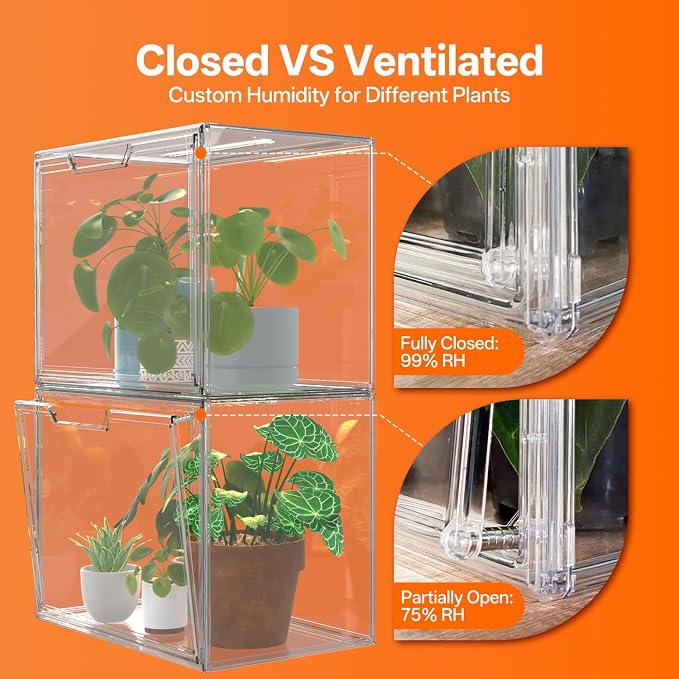 Bstrip Tabletop Greenhouse, GM4 Small Greenhouse for Indoors, Stackable Clear Plastic Greenhouse with Magnets, Indoor Seed Starter Greenhouse with Lights, Auto Timer, User-Friendly, 14.2x8.7x10.6IN