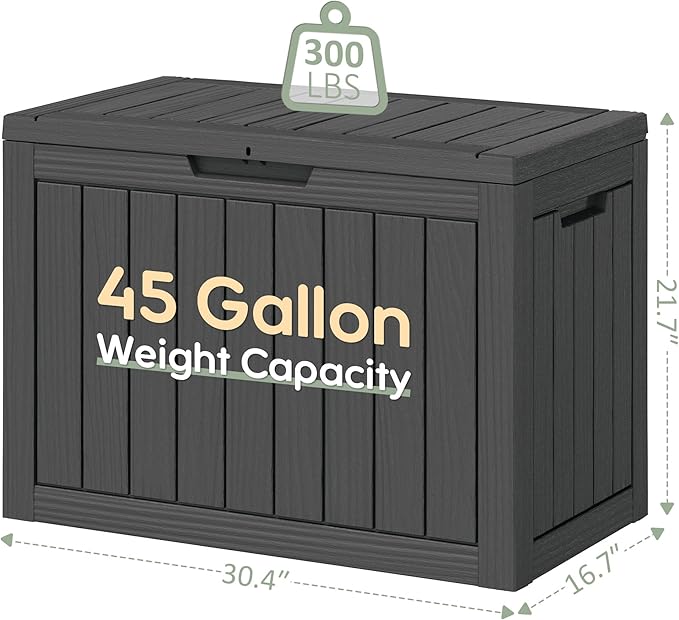 Outdoor Storage Box, 45 Gallon Resin Deck Boxes Outdoor Waterproof For Patio Furniture, Garden Tools, Pool Supplies, Lockable And UV Resistant (Striped Black)