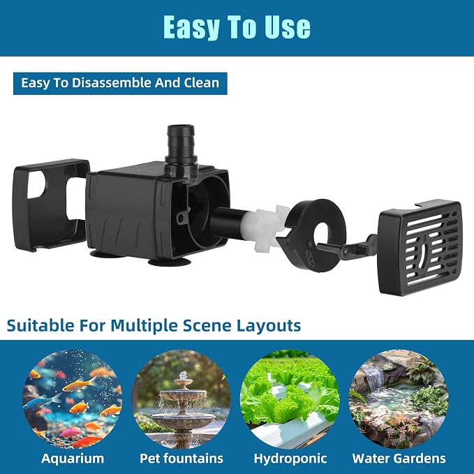 DaToo DC 5V USB Water Pump For Fish Tank 3W Mini Submersible Water Pump With Tubing And Flow Adjustment Function Small Fountain Pump For Pet Fountain Aquarium Hydroponics Desktop Fountain 190L/H