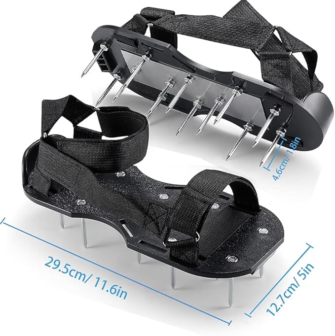 Lawn Aerator Shoes Pre-Assembled - 26 Heavy Duty Steel Spikes (2.4"), Stainless Steel Base Plate, Adjustable Metal Buckle Straps - Walk Behind Grass Aerator Sandals for Yard Lawn Care