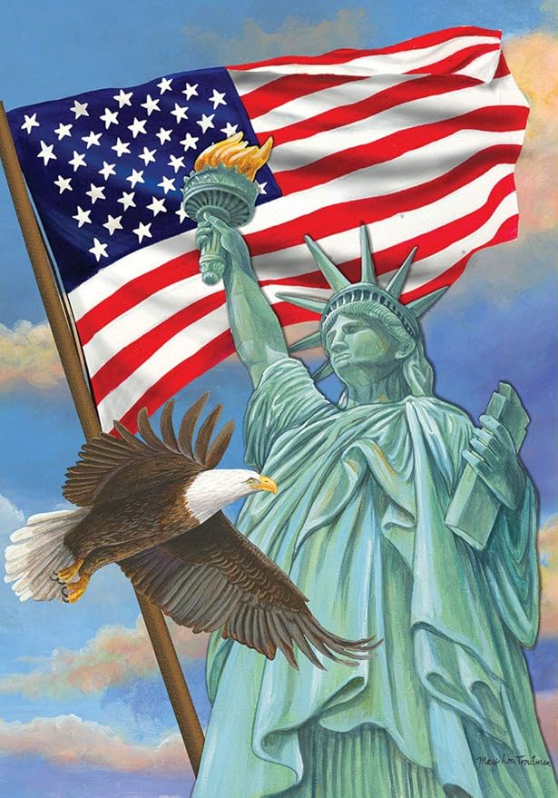 Symbols of Freedom Patriotic Garden Flag Statue of Liberty Eagle 12.5" x 18"