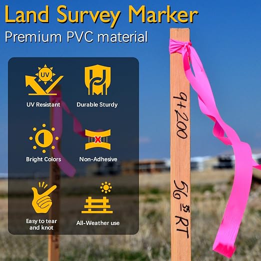 GUFJUCH 800FT Pink Flagging Tape, Non-Adhesive Survey Tape, Marking Tape for Tree, Hunting Trail, Boundaries and Hazardous Areas, Plastic Neon Pink Ribbon 4 Rolls 0.78'' X 200’