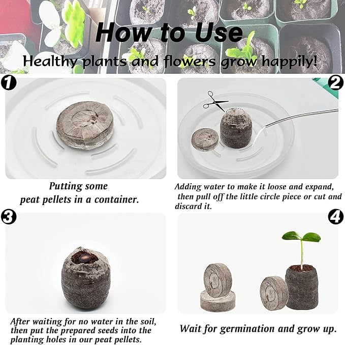 ZeeDix 200 Pcs 40mm Peat Pellets for Seedlings, Compressed Seed Starter Soil Dirt Pods Plugs Peat Moss Pellets Soil Pellets for Seed Starting, Gardening, Planting Flowers Herbs and Vegetables