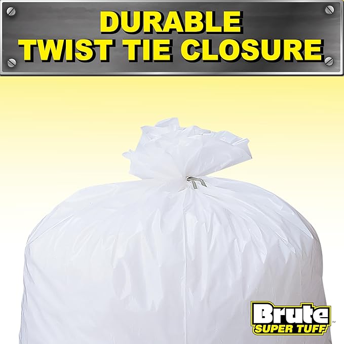 Brute Super Tuff Heavy Duty 2.2 MIL Kitchen Compactor Bags, Twist Tie Closure, White, Clean Fresh Scent with Odor Protect Technology, 20 Gallon, 20 Count