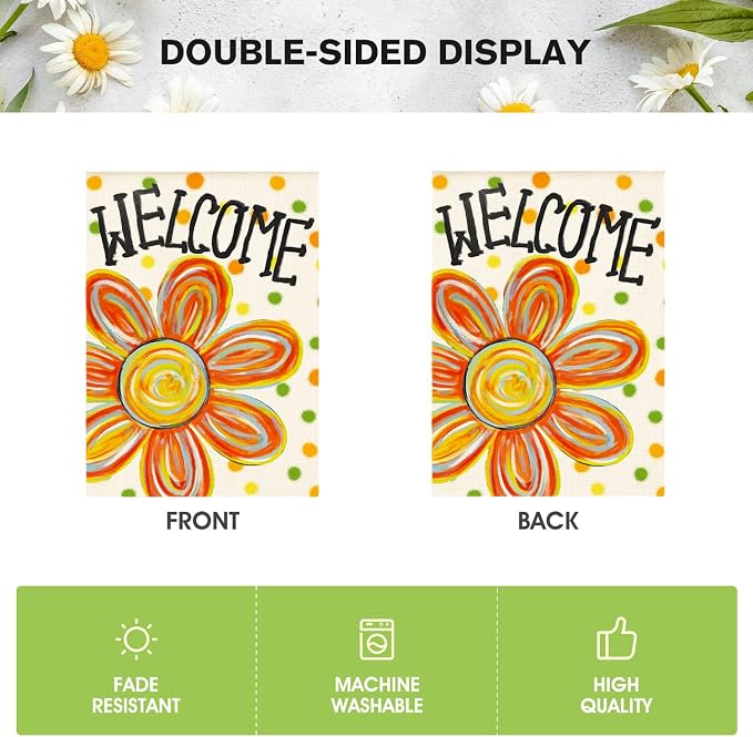 AVOIN colorlife Summer Floral House Flag 28x40 Inch Double Sided Outside, Welcome Seasonal Polka Dots Yard Outdoor Flag