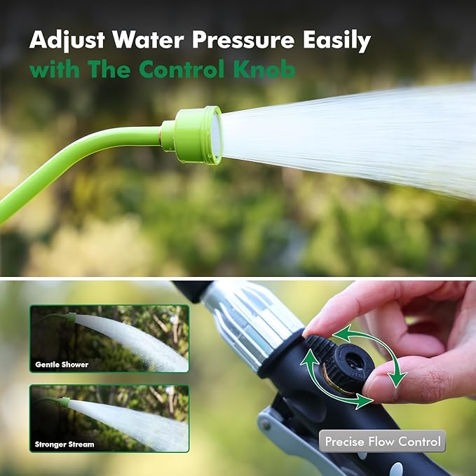 RESTMO Heavy Duty Full Metal 24 Inches Watering Wand, Gentle Soft Full Shower Sprayer Wand with Lockable Front Trigger, Hose Wand for Hanging Baskets, Shrubs, Plants, Flowers, Garden and Lawn, Green
