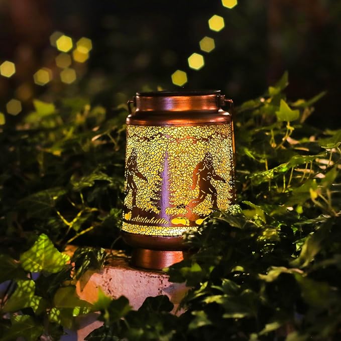 Fathers Day Gifts for Dad Bigfoot Solar Lanterns Outdoor Waterproof Hanging Solar Lights Big Foot Sasquatch Gifts for Men Women Metal Decorative LED Lanterns for Yard, Patio, Garden Decor