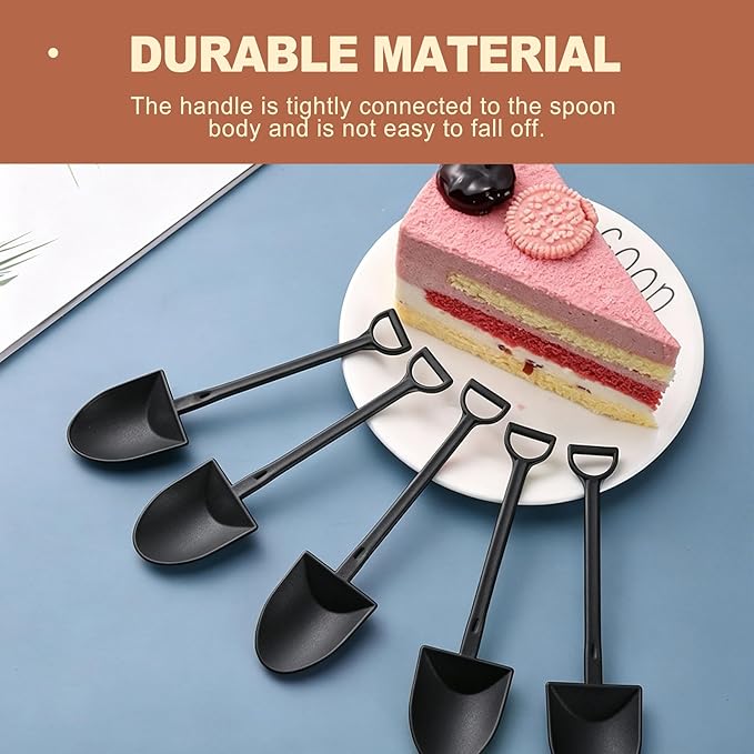 60 Pcs Mini Shovel Spoons Plastic Disposable Dessert Tasters for Ice Cream Cake Pudding Cups Potting Soil Party Appetizer Tasting Spoons Supplies Black