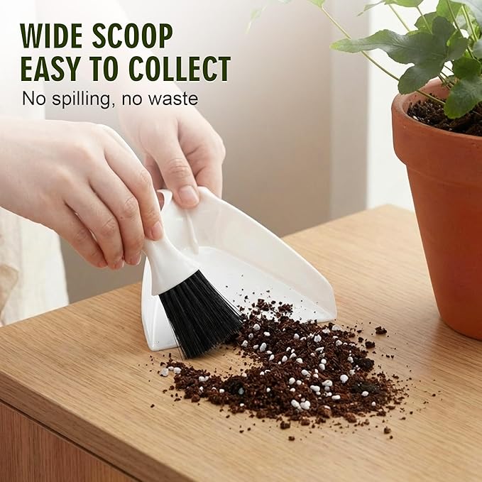 Enhon Mini Soil Scoop with Brush for Indoor Plants, 2 in 1 Plant Potting Tool Set for Mess Free Repotting, Mini Dustpan and Brush Set for Succulents, Bonsai & Desktop Plant Care