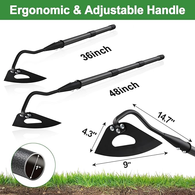 Garden Hoe for Weeding, Heavy Duty Hollow Hoe Garden Tool with Long Handle, 48 inch Weeder Gardening Hand Tool for Loosening Planting