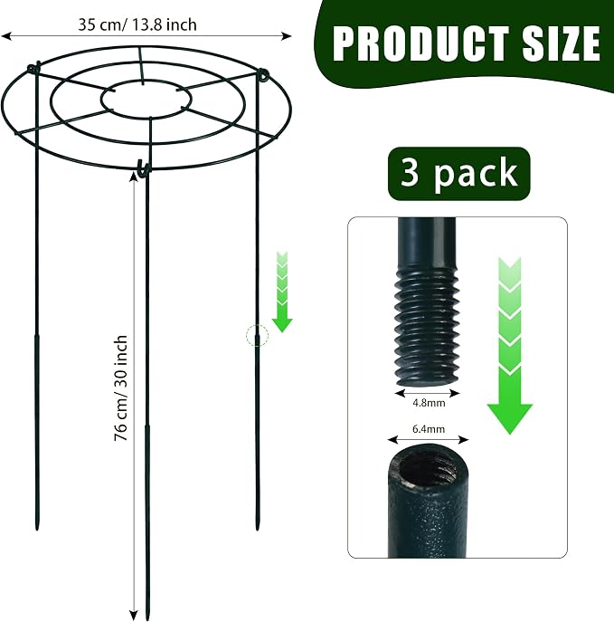 30"H x 13.8"D Peony Cages and Supports, 3 PCS Large Plant Supports for Outdoor Plants, Heavy Duty Metal Peonies Support Cage Peony Rings Hoops Grow Through Plant Brace for Vegetables Roses Tomatoes