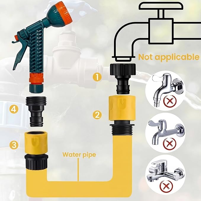 Hotop 16 Pieces Garden Hose Quick Connector 3/4 Inch Plastic Water Hose Fittings Male and Female Connectors End Adapters with 10 Pieces Rubber Gaskets(Yellow)