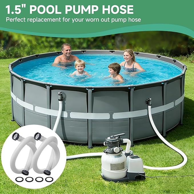 1.5" Pool Pump Hose for Intex Sand Filter Pumps & Saltwater Systems 29060E Pool Filter Hose for Intex & Coleman Above Ground Pools Parts 59" Long replacement hoses with 4 Washers, 2 Pack (2)