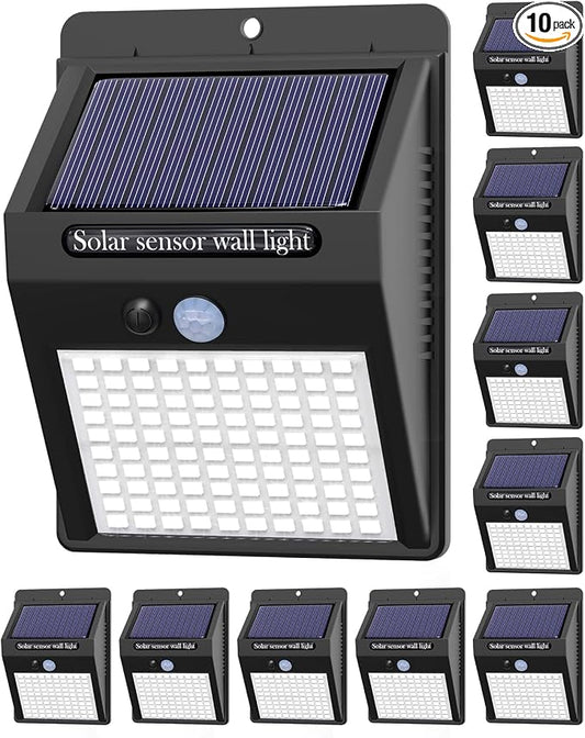 10 Pack Outdoor Solar Lights, 3 Modes/100LED Wireless Solar Security Lights with Motion Sensor - IP65 Waterproof, Suitable for Front Door, Backyard, Garage, Deck