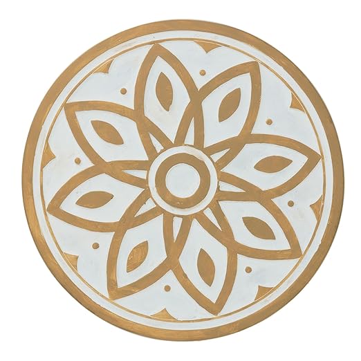 2 Pack Geometric Stepping Stones, 10” Round Cement Garden Path Stones, Mandala Mosaic Tile Design for Outdoor Patio Decor, Non-Slip & Weather-Resistant (Beige)