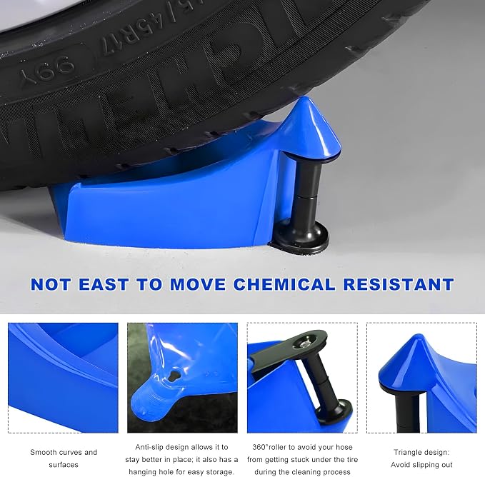 4 PCS Car Hose Guide, Plastic Detailing Tire Hose Roller Preventing Stucking & Snagging Under Tires, Wheel Rolling System Tool Washer Hoses Guide for Car Truck SUV RV ATV (Blue)