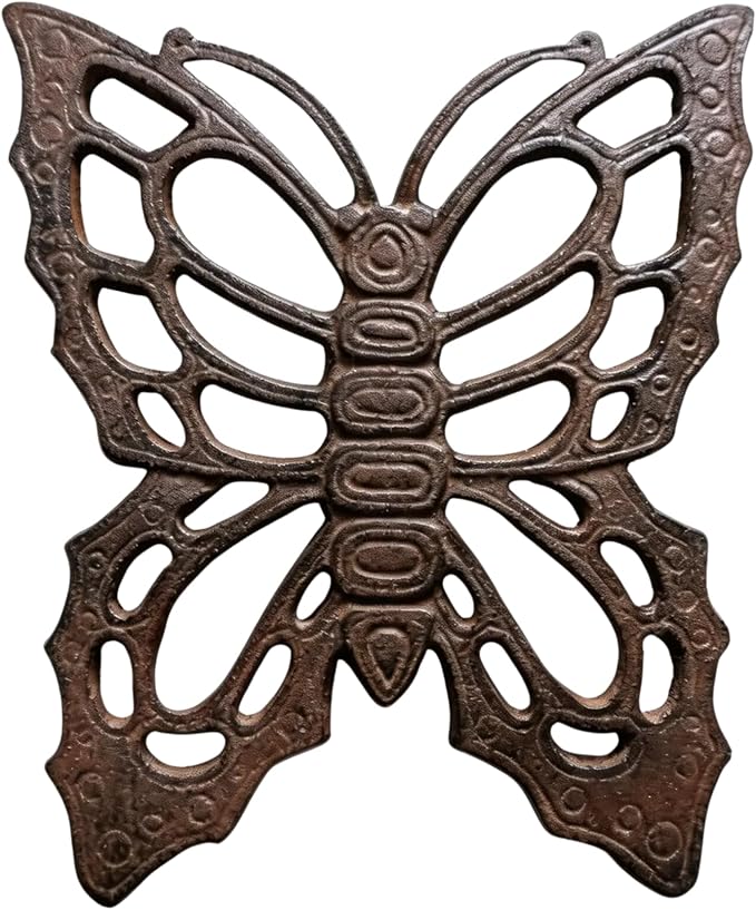 Comfy Hour 11" Vintage Brown Butterfly Cast Iron Stepping Stone, Rustic Antique Figurine Style Home Decor, Heavy Duty Metal Garden Pathway Paver