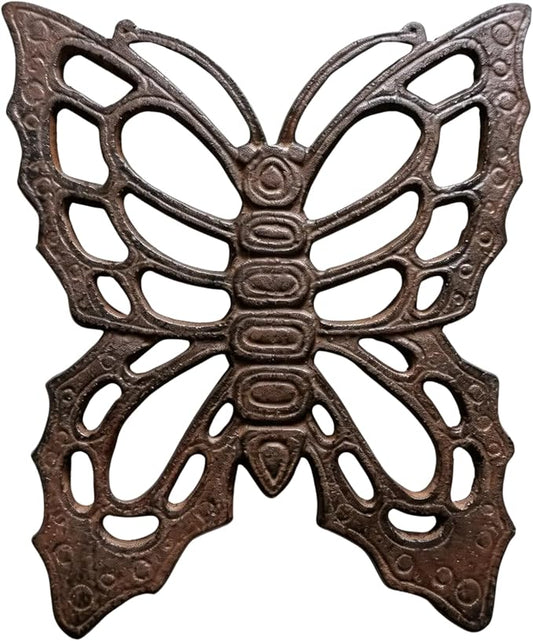 Comfy Hour 11" Vintage Brown Butterfly Cast Iron Stepping Stone, Rustic Antique Figurine Style Home Decor, Heavy Duty Metal Garden Pathway Paver