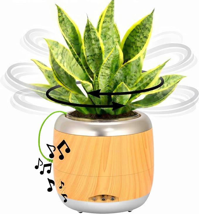 PLANTPETZ Extra Large Robotic Planter – Smart Planter Fits 6 Inch Pots | Bluetooth Speaker | Interactive Smart Plant Pot Turns A Real Plant Into a Touch/Motion Responsive Companion - Sequoia
