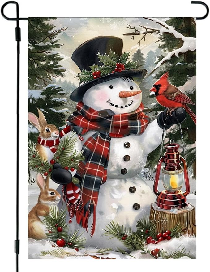 Winter Garden Flag 12x18 Double Sided, Burlap Holiday Farmhouse Snowman Garden Flags Winter Xmas Outdoor Decorations, Small Decorative Christmas Yard Flags for Outside Lawn Porch Decor