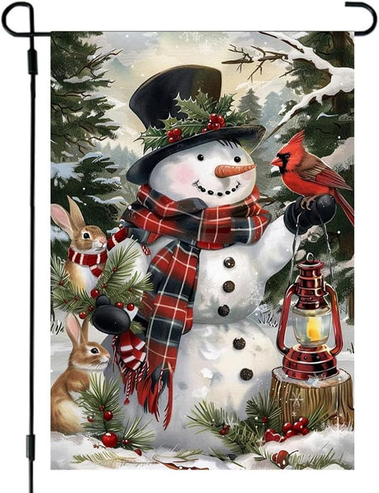 Winter Garden Flag 12x18 Double Sided, Burlap Holiday Farmhouse Snowman Garden Flags Winter Xmas Outdoor Decorations, Small Decorative Christmas Yard Flags for Outside Lawn Porch Decor