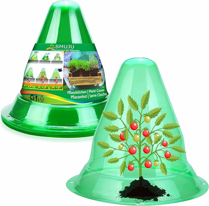 【30 Pieces】 Garden Cloches for Plants, Large Plant Covers Plant Protectors Transparent Bell Jar Cloches to Protect Plants from Birds, Slugs, Frost, Freeze Weather, 10.6" D x 9.5" H, Green (30PCS(Big))