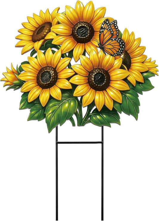 Amyhill Summer Sunflower Metal Garden Stake 20 Inch Sunflower Welcome Yard Sign Decoration Outdoor Sunflowers Decorative Garden Stake for Home Outside Lawn Patio Walkway Backyard Porch Decor