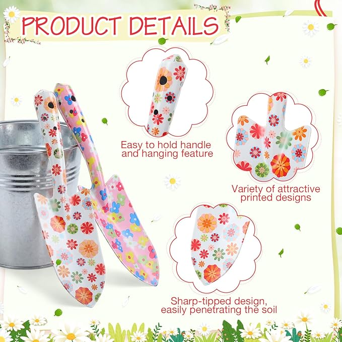 48 Pcs Floral Garden Shovels Bulk Gardening Gift for Women Heavy Duty Metal Garden Tools Floral Hand Shovel Planting for Summer Employees Birthday Thank You Gifts (Pink Daisy)