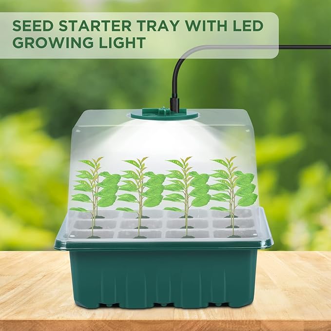 Seed Starter Tray with Light, 6PCS Seed Starter Kit with Grow Light, Seedling Starter Trays with Humidity Domes, Covers Height 3.9", Indoor Gardening Plant Germination Trays