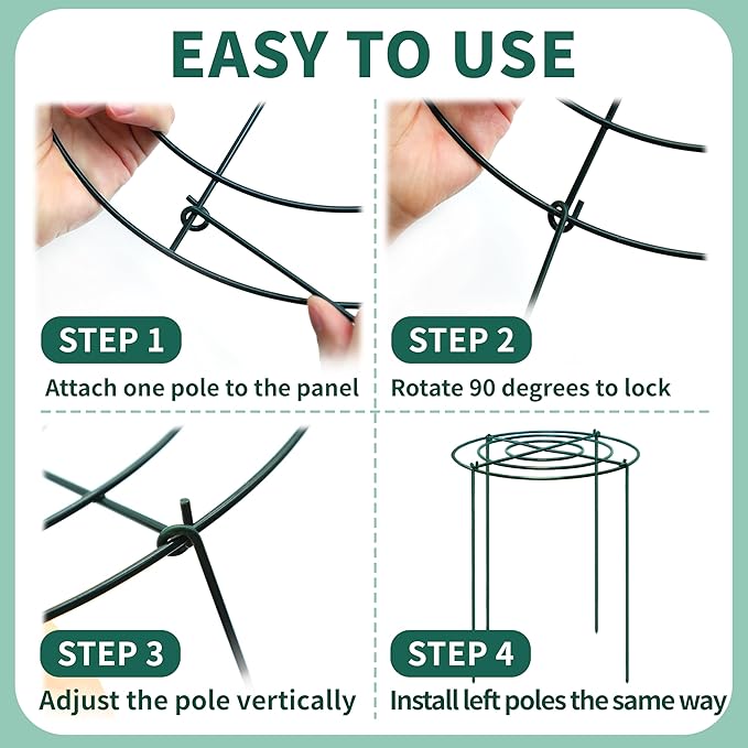 4 Sets Peony Support Cage,18"Diax24"High Heavy Duty Metal Plant Support,Grow Through Hoops Grids with 4 Thickened 6mm Legs,Strong Support Brace for Heavy Blossoms,Flower Support Ring for Peonies,Rose