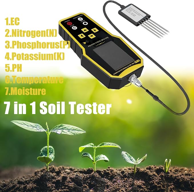 7 in 1 Soil Tester, Nitrogen Phosphorus Potassium NPK Tester, Handheld Soil PH Meter Kit, Temperature, Conductivity, Moisture, EC Meter for Petrochemical, Agriculture