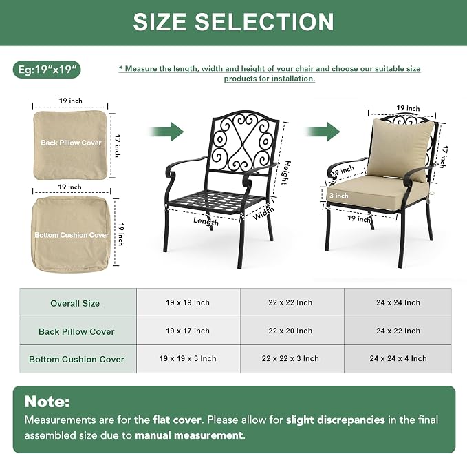 Summsun Outdoor Chair Cushions 22 x 22 Inch, Faux Linen Patio Furniture Cushions, Water Resistant Backrest and Deep Seat Cushion Set with Straps, Removable Cover, Non-Slip Bottom, Nature