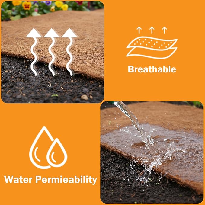 Coco Coir Mulch for Landscaping, 16x80 Inch Coconut Fiber Grass Seed Mat Roll, Coco Liners for Planters and Pet Pad, Plant Covers from Animal Dirt and Tree Protectors