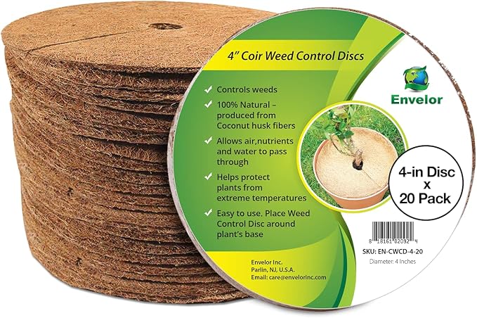 Envelor 20 pcs Coconut Fibers Mulch Ring 4 Inches Tree Protector Mat Coconut Mulch Cover Natural Coconut Fiber Weed Control Rings, Tree Ring Plant Cover for Indoor Outdoor Plants, Pot, Landscaping