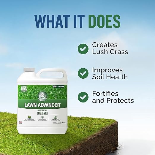 Turf Titan Lawn Advancer – Green Lawn Booster and Lawn Fertilizer (1 Gallon) – Fast Acting Grass Fertilizer w/Tri-Action Formula – Fertilizer Concentrate for Grass Growth - Covers up to 24,000 Sq Ft