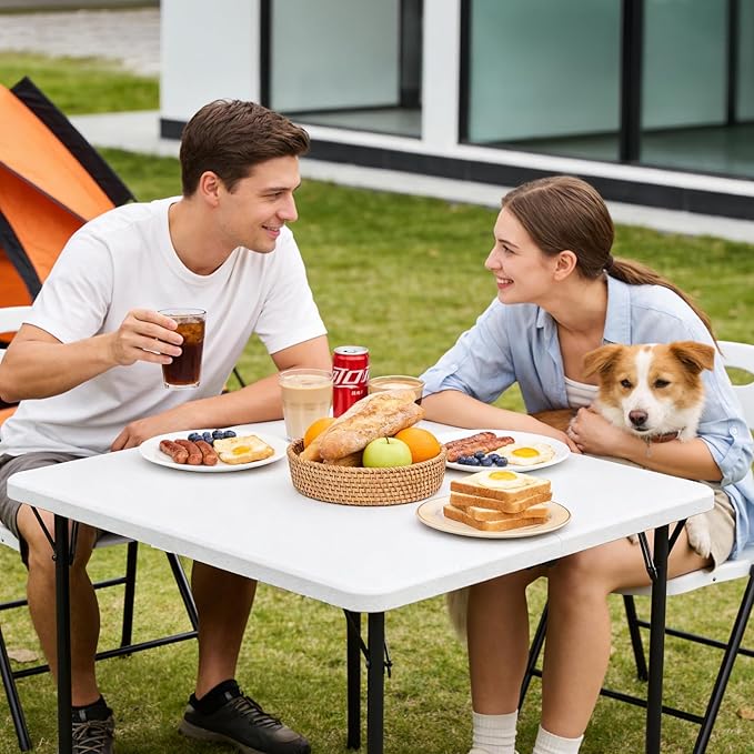 Folding Table 2 Pack, 36 Inch Square Foldable Card Tables, No Assembly Portable Folding Tables, Heavy Duty Fold-in-Half Tables with Carry Handles for Camping, Picnic, Parties, RV Travel & Indoor Use