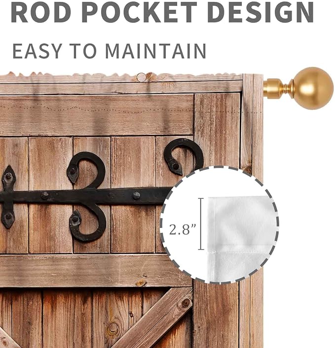 Wooden Barn Door Curtains, Rustic Brown Wood Board Farmhouse Country Cottage Western Barnwood Garage Gate Drapes Window Curtains for Living Room Bedroom Kitchen 2 Panels, 52"x84" Inch