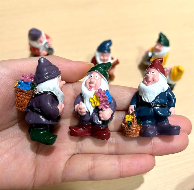 Mini Gnomes Set of 7 - Fairy Garden Accessories, Tiny Gnome Figurines for Miniature Fairy Garden Decor, Plant Pot Decorations