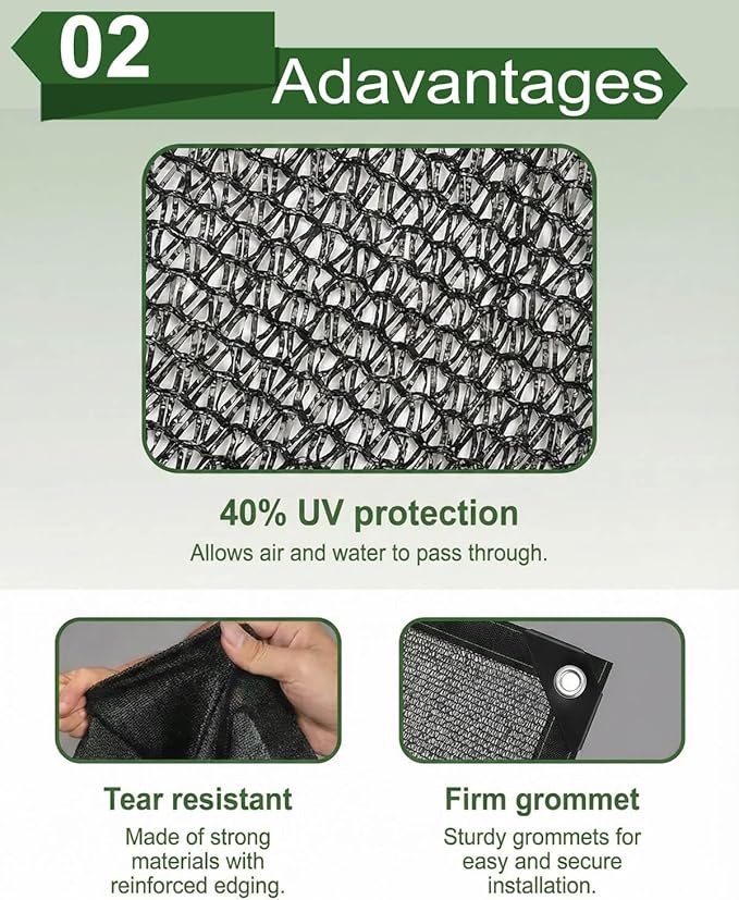 vensovo 40% Sunblock Shade Cloth Net Black Resistant - 10x20 Ft Garden Shade Mesh for Plant Cover, Greenhouse, Chicken Coop, Kennels, Tomatoes Plants