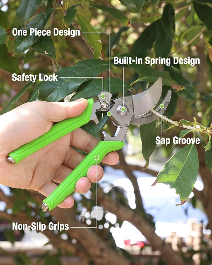 WORKPRO 8.5" Bypass Pruning Shears, Professional Garden Shears with Forged Stainless Steel Blades, 3/4" Cut Capacity, Spring-Loaded, Safety Lock, Hand Pruner for Trimming, Bonsai, Flowers