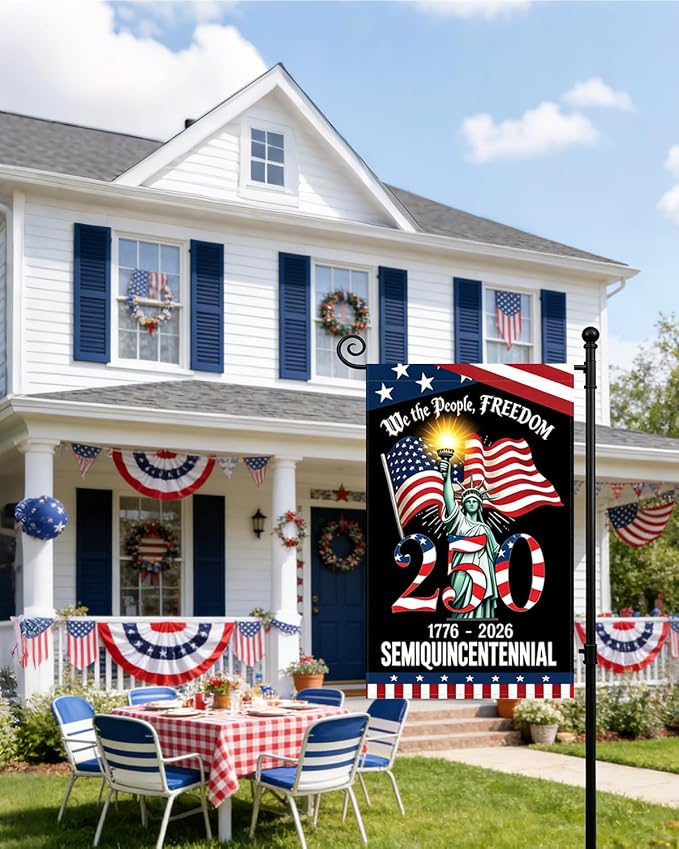 250 Years America Garden Flag, 250th Anniversary USA Patriotic 4th of July Double-Sided Waterproof Banner with Freedom Yard Sign, We The People, 1776-2026 Commemorative, 28 x 40 Inch